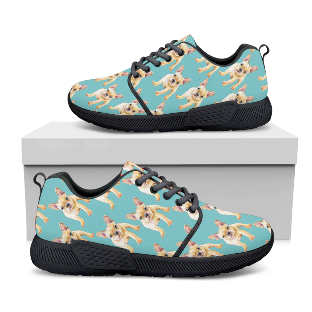 Watercolor French Bulldog Puppy Print Black Athletic Shoes