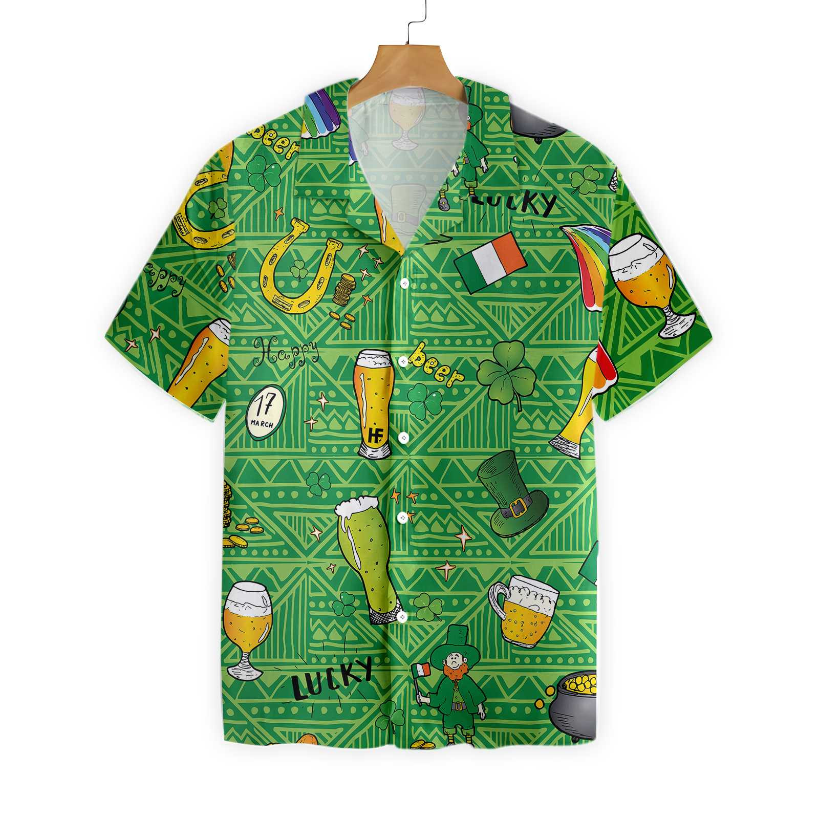 Ireland Pattern Happy Saint Day Hawaii Button Up Shirt For Men Ha57523