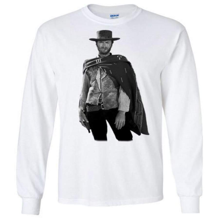 Clint Eastwood – The Man with No Name Spaghetti Western Sergio Leone The Good, the Bad and the Ugly ,v3, Gildan Long Sleeve T-Shirt