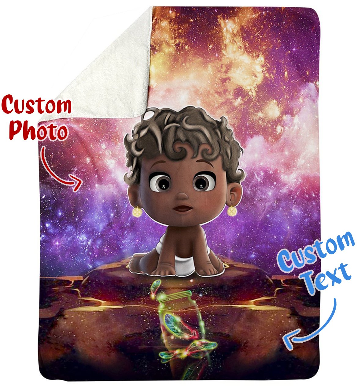 African America Art – To My Baby Curly Active Girl Personalized Photo Upload Name Date Sherpa Fleece Blanket Print 3D, Unisex, Kid, Adult