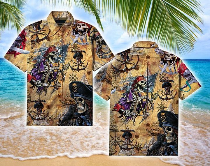 Amazing Pirate Skull Halloween Print Hawaii Aloha Shirts Ha100563