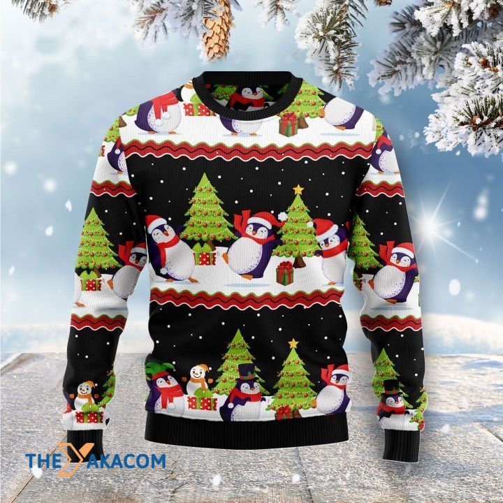 Lovely Penguins Family Playing Together In Winter Gift For Christmas Ugly Christmas Sweater