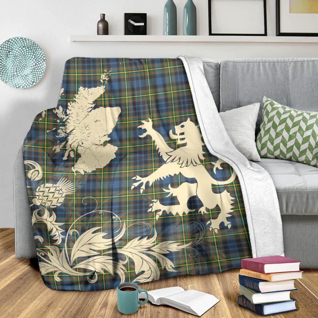 Tartan Blanket Maclellan Ancient Tartan Scotland Lion Thistle Map Plaid Blanket