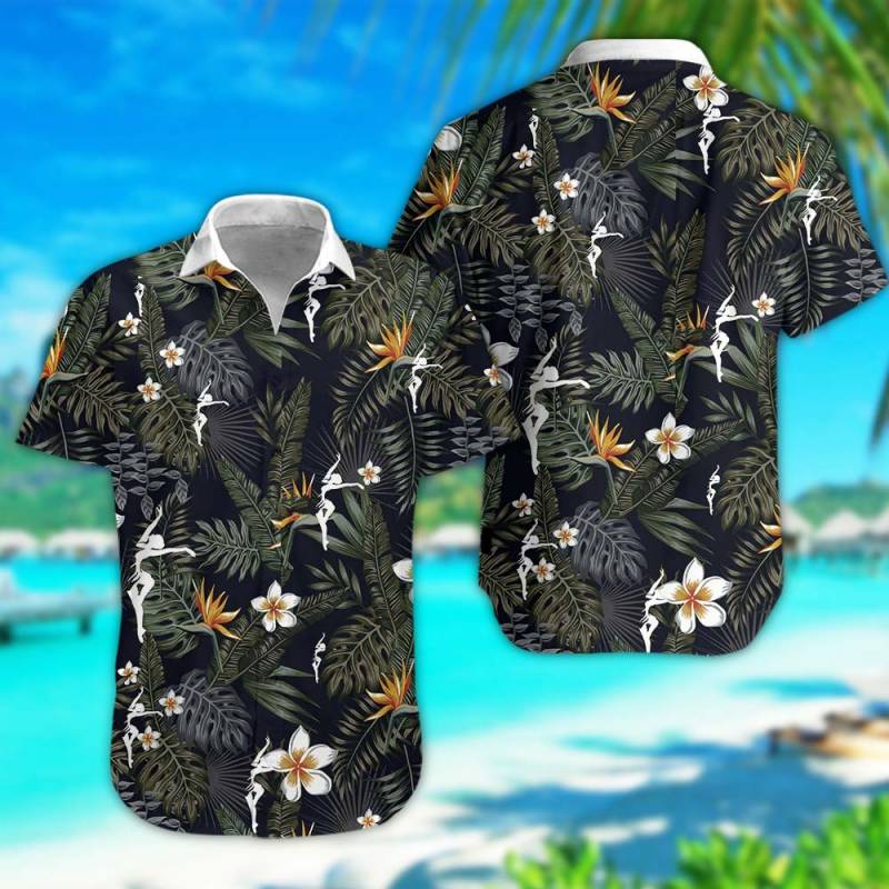 Ballet Dancer Floral Hawaiian Shirt in Black And Green Rub Personalization 3D Full Print Button Shirt