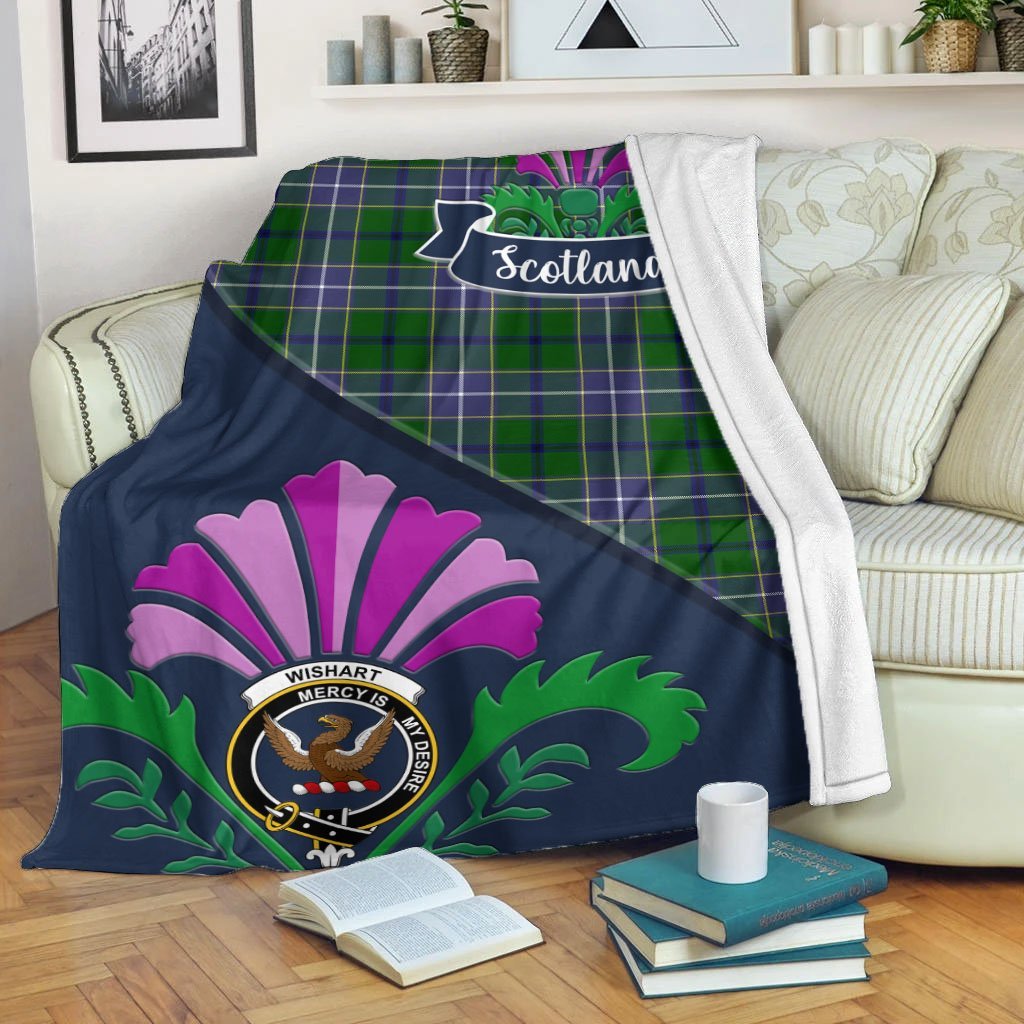 Wishart Crest Tartan Blanket Scotland Thistle A30