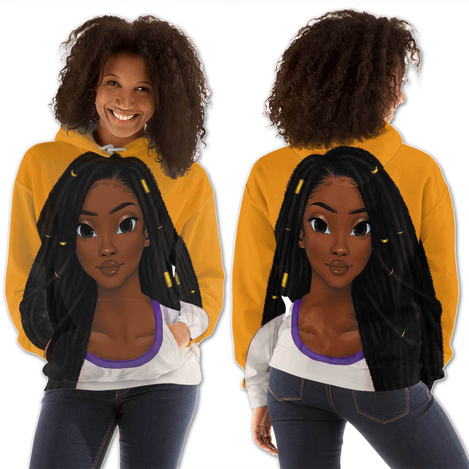 African American Hoodies Pretty African American Female All Over Print Womens Hooded Sweatshirt Black History Month Clothing BPS48842