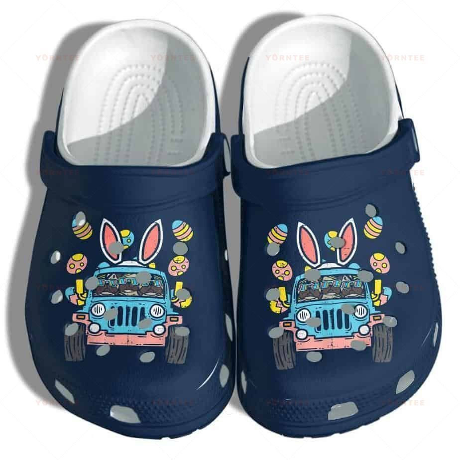 Bunny Jeep Bulldog Cute Happy Easter Bunny Eggs  Gift For Lover Rubber Crocs Crocband Clogs, Comfy Footwear Men Women Size Us