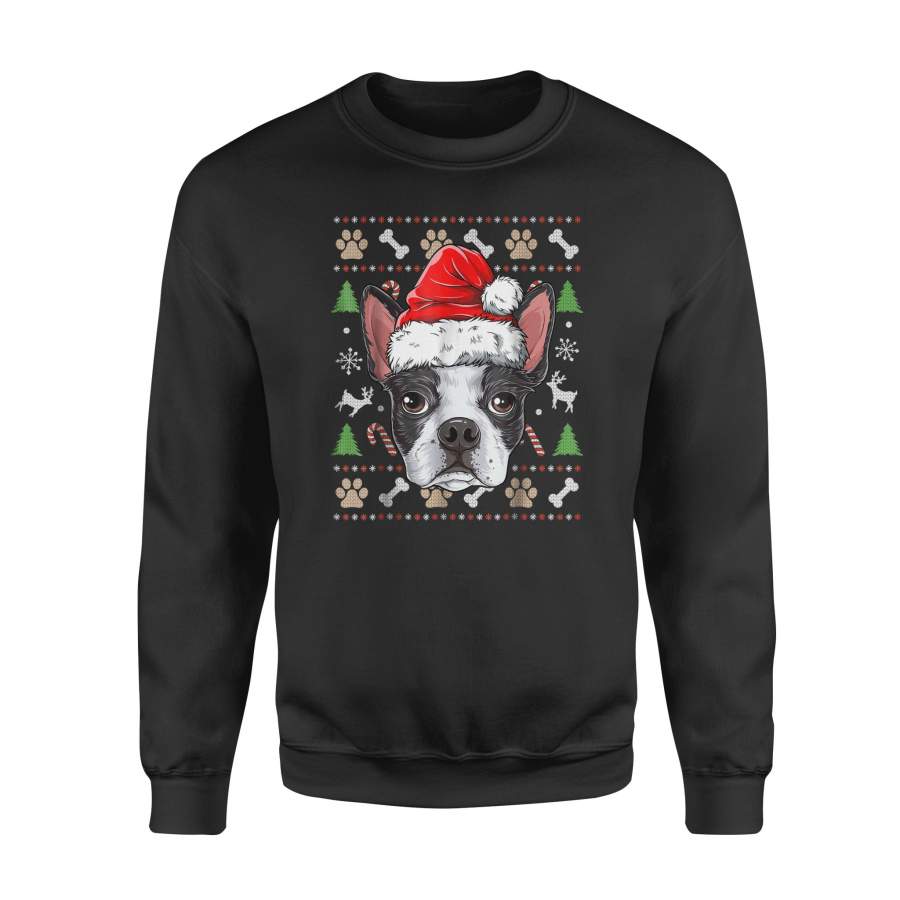 Boston Terrier Ugly Christmas Santa Hat Xmas Dog Boys – Standard Fleece Sweatshirt