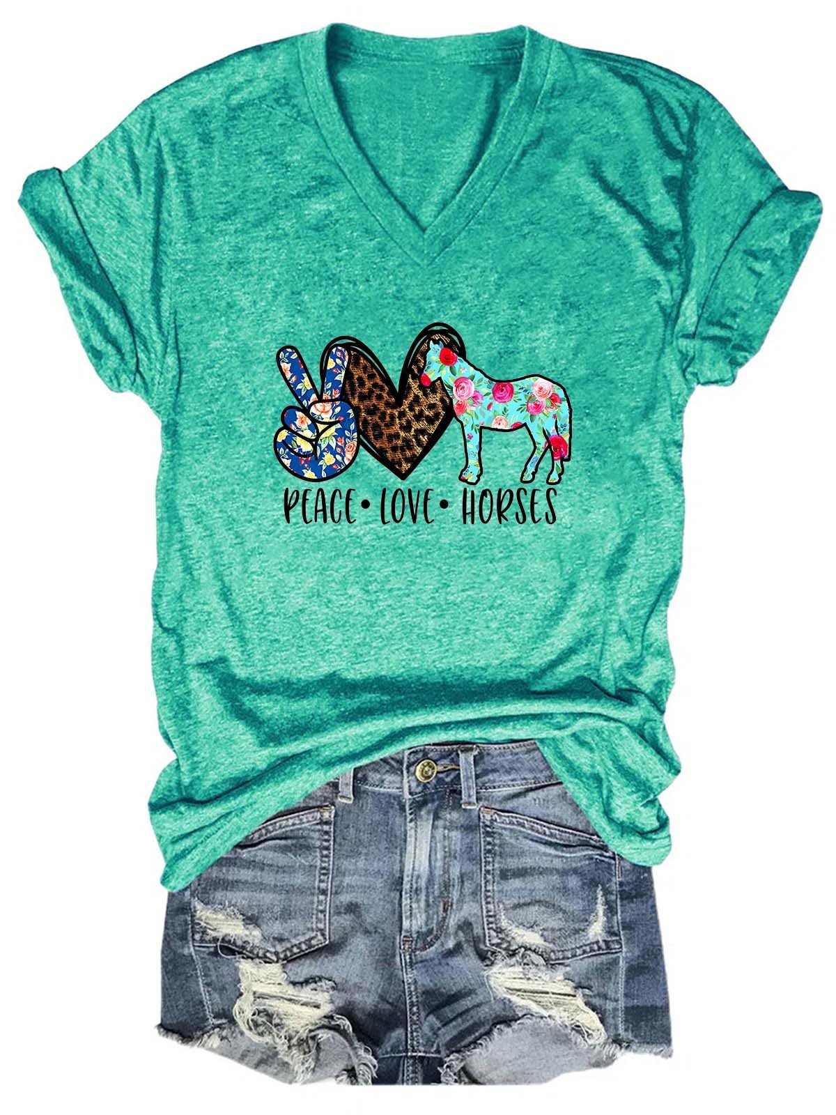 Women’S Peace Love Horses Tshirt