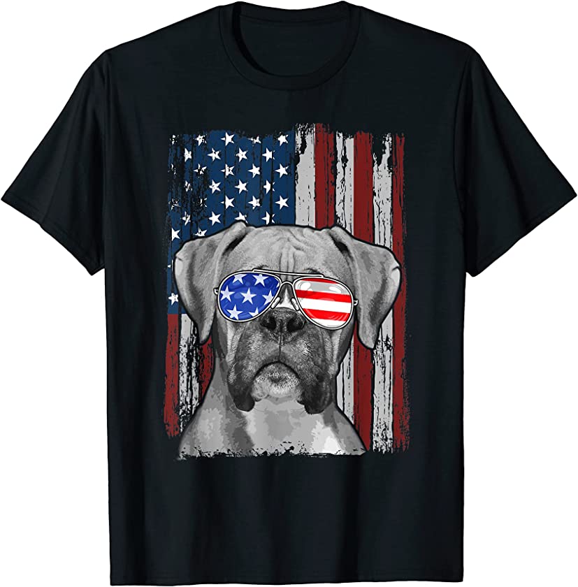 Boxer Dog American Flag 4th of July Patriotic Puppy Lover T-Shirt