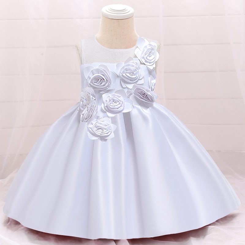 2022 Baby Girls Dress Kids Flowers Formal Evening Prom Gown Clothes Child Elegant WhiteToddler Christening Princess Costume alx