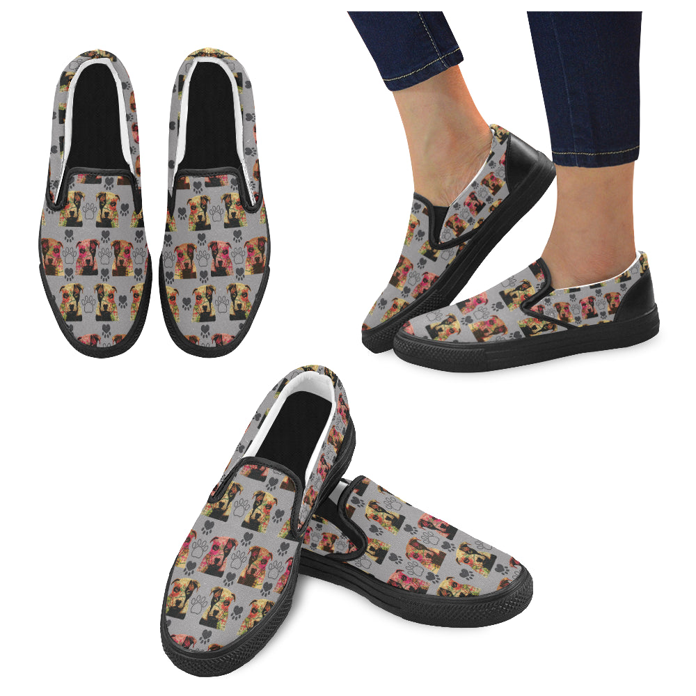 Pit Bull Pop Art Pattern No.1 Black Women’s Slip-on Canvas Shoes