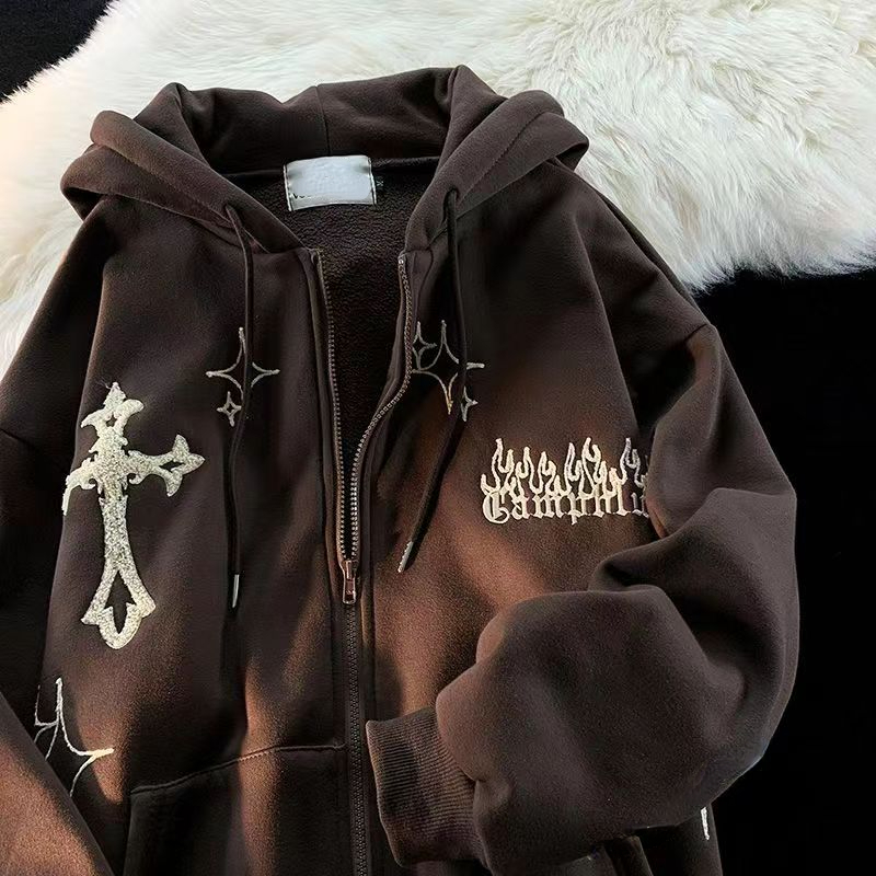 Vintage Angel Ears Hoodie Women Letter Embroidery Zipper Hooded Sweatshirt Harajuku Gothic Oversized Jacket Coats Y2k Streetwear alx