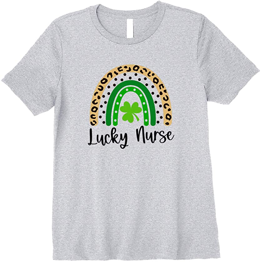 Womens Lucky Nurse St. Patrick’s Day Rainbow Leopard Print Premium T-Shirt