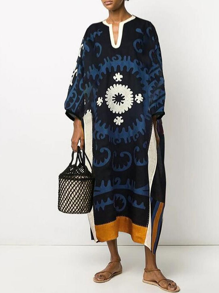 Casual Print Kaftan Tunic Beach Dress Middle East Muslim 2022 Summer Plus Size Women Beach Wear Maxi Dress Robe Caftan A1175 alx