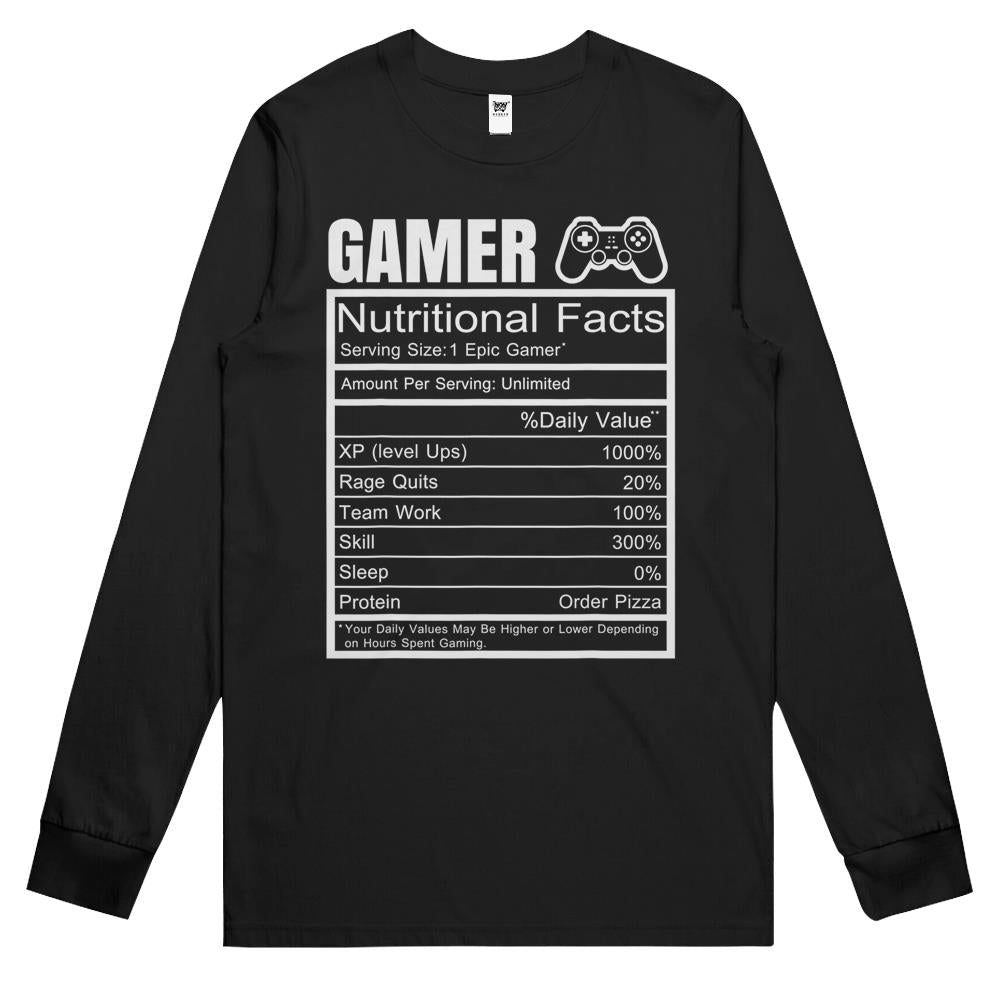 Nutritional Facts Shirt, Gamer Nutrition Facts Shirt, Gamer Nutritional Facts Gaming Funny Video Games Lover Gift Long Sleeve T Shirts