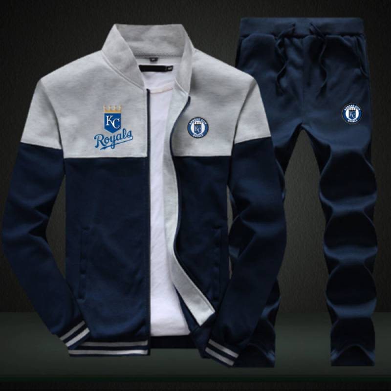 Kansas City Royals Sweatshirt +Sweatpants Mens Clothing 2 Pieces Sets Slim Tracksuit