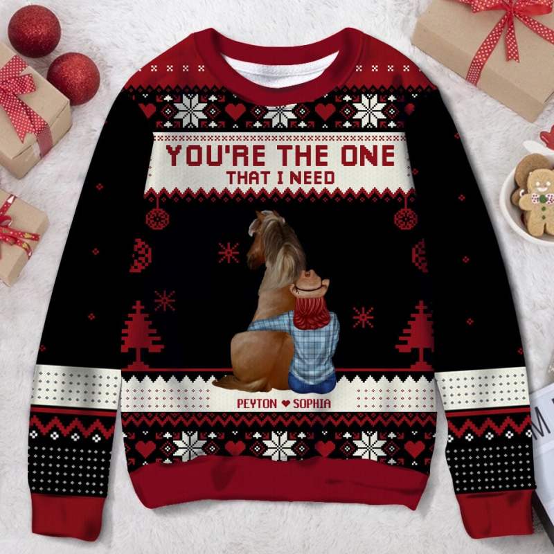 You’Re The One That I Need, Personalized Custom You And Horse Bestfriend Christmas Ugly Christmas Sweater, Gift For Horse Lover