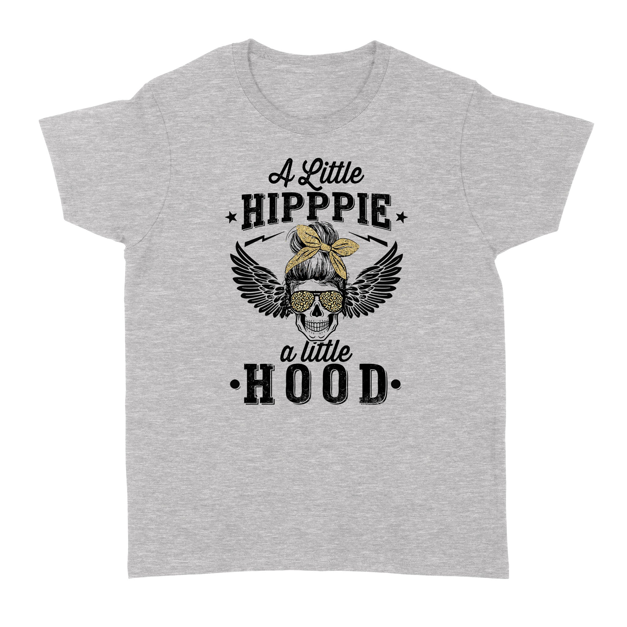 Dng Fashion ‘S A Little Hippie A Little Hood Leopard Skull Messy Bun – Standard Women’S T-Shirt