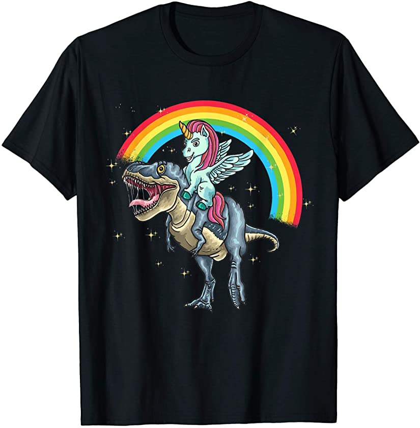 Unicorn Riding T rex Dinosaur For Men Boys Girls Kids Women T-Shirt