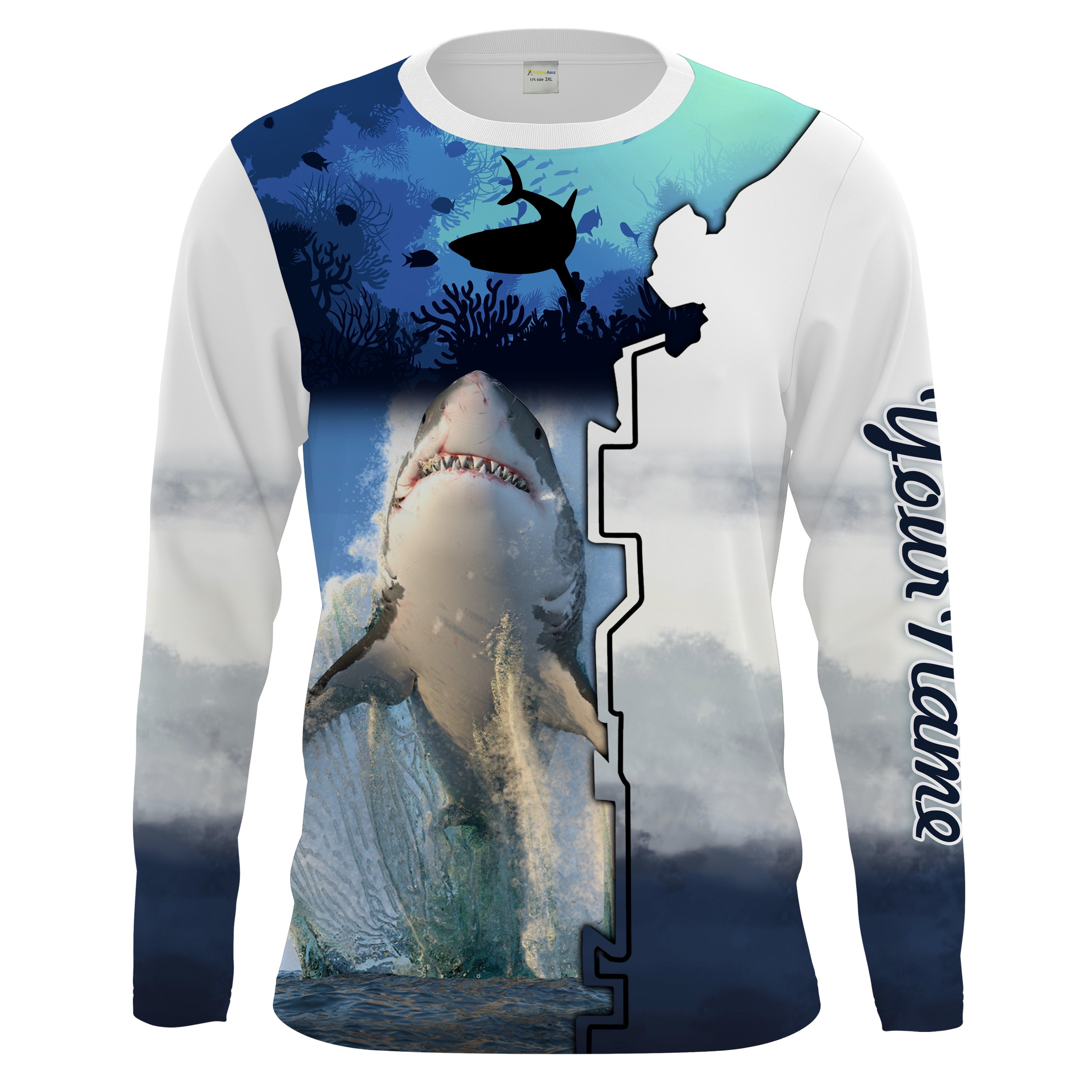 Shark Fishing UV protection Customize name long sleeves fishing shirts UPF 30+, Personalized Fishing Gift Chipteeamz NQS1841