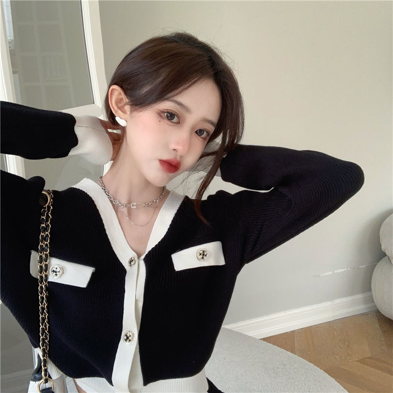 Sweaters Women Sweet Korean Style Elegant Tender Ladies Button Retro Patchwork Knitwear Ulzzang Casual Cardigans Female V-neck alx