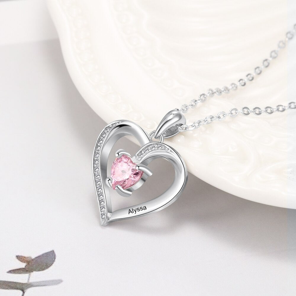 Personalized Name Heart Mothers Day Necklace With Birthstones Mom Jewelry Gift For Mom Grandma Wife Ht