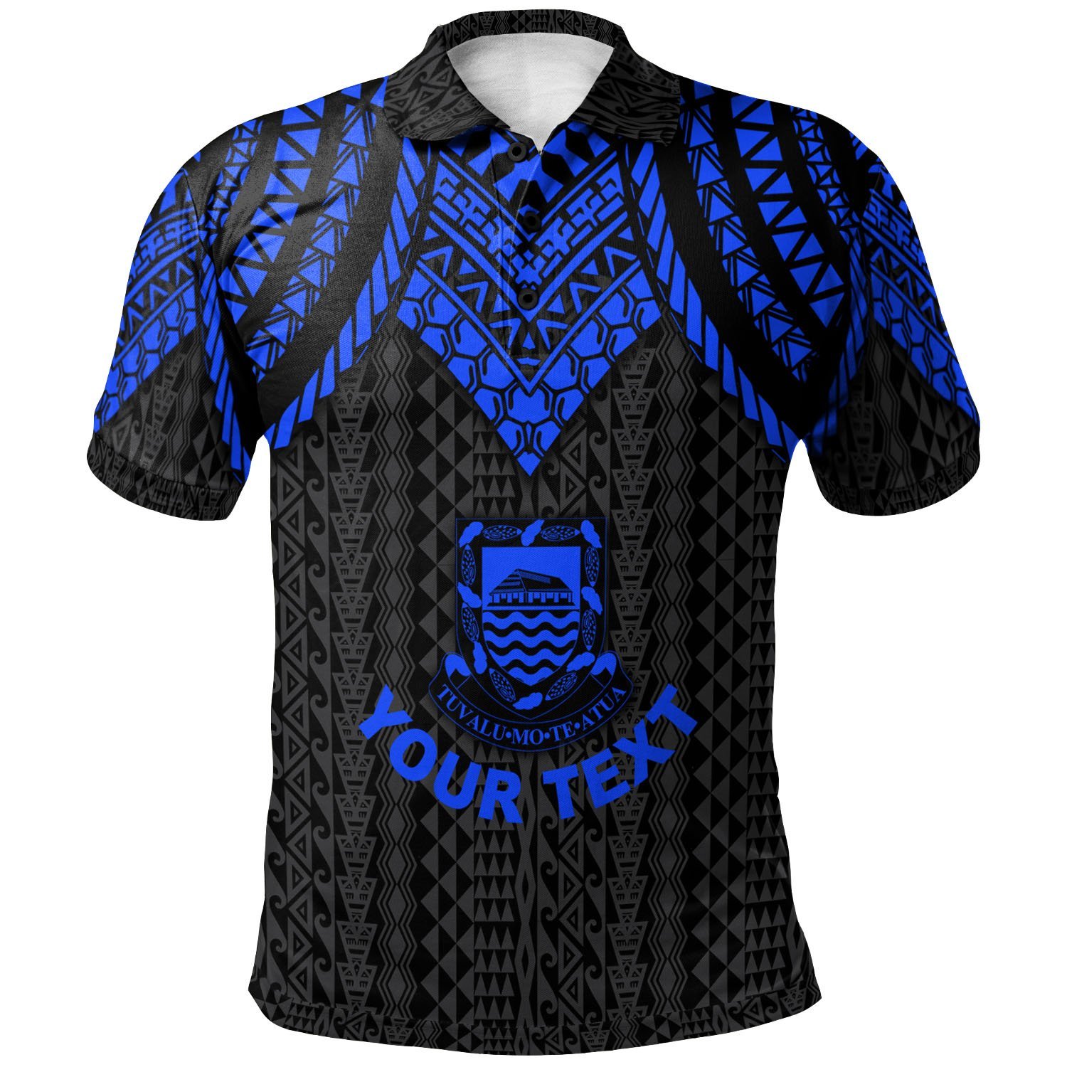 Tuvalu Custom Personalised Polo Shirt – Polynesian Armor Style Blue – BN39