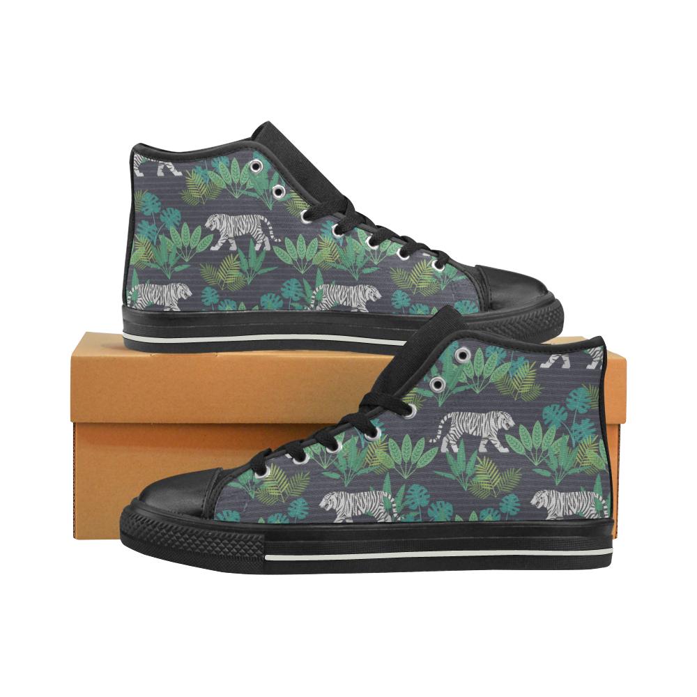 white bengal tigers tropical plant Women’s High Top Shoes Black