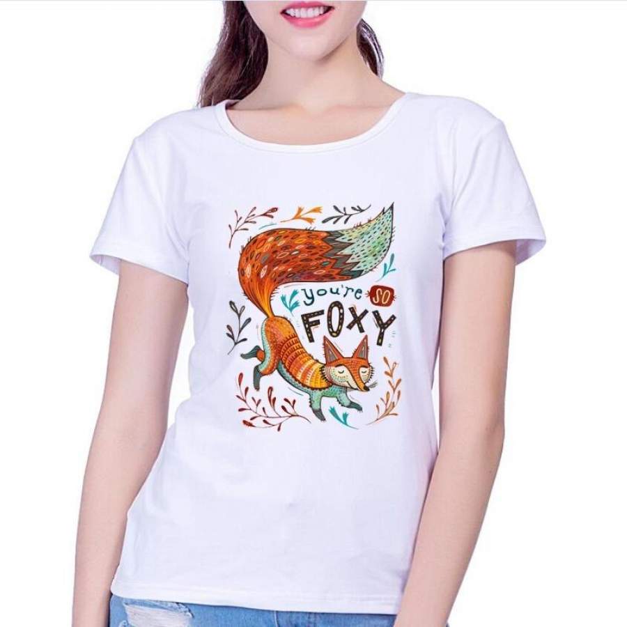 2018 Latest Fashion Women Colorful Fox Printed T Shirt Charming Tops Fashion Novelty Lady Casual Short Sleeve Tees