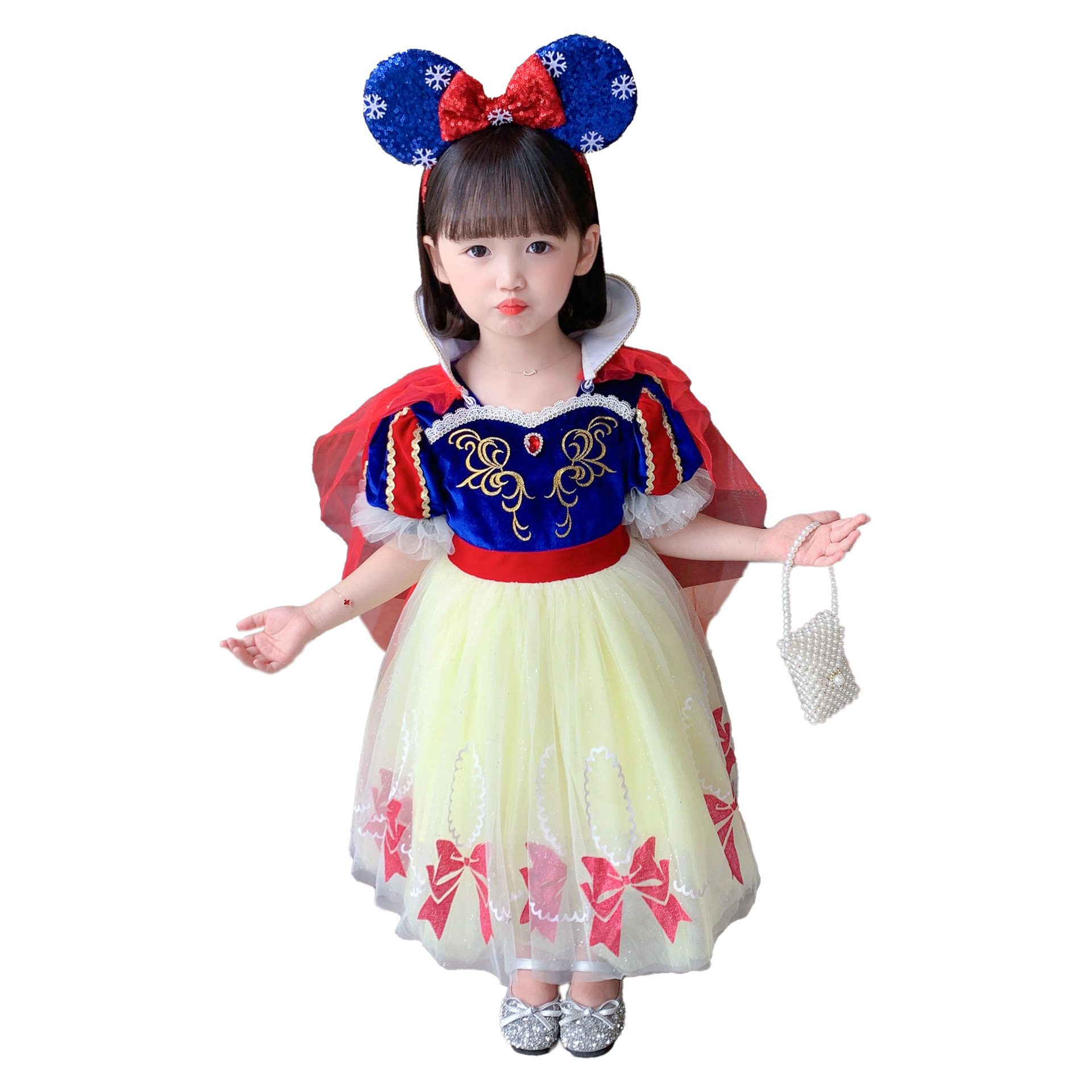 Autumn And Winter New Girls’ Velvet Snow White Dress Children’s Fluffy Princess Dress Size 100-140 alx