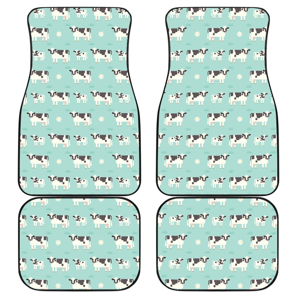 Cute Cow And Baby Cow Pattern Print Front And Back Car Floor Mats, Front Car Mat