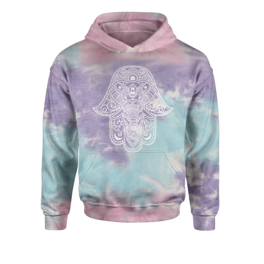 Hamsa with Elephant Mandala Tie-Dye Youth-Sized Hoodie