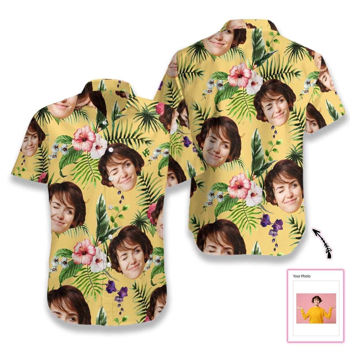 High Quality Funny Personalized Flower Pattern Hawaii Aloha Shirts Custom Face Dh Ha46018