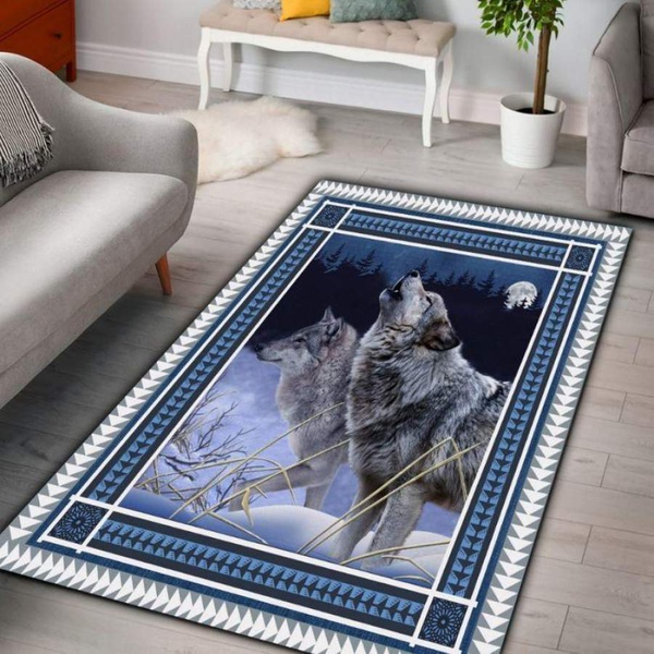 Couple Wolf Rectangle Rug 22