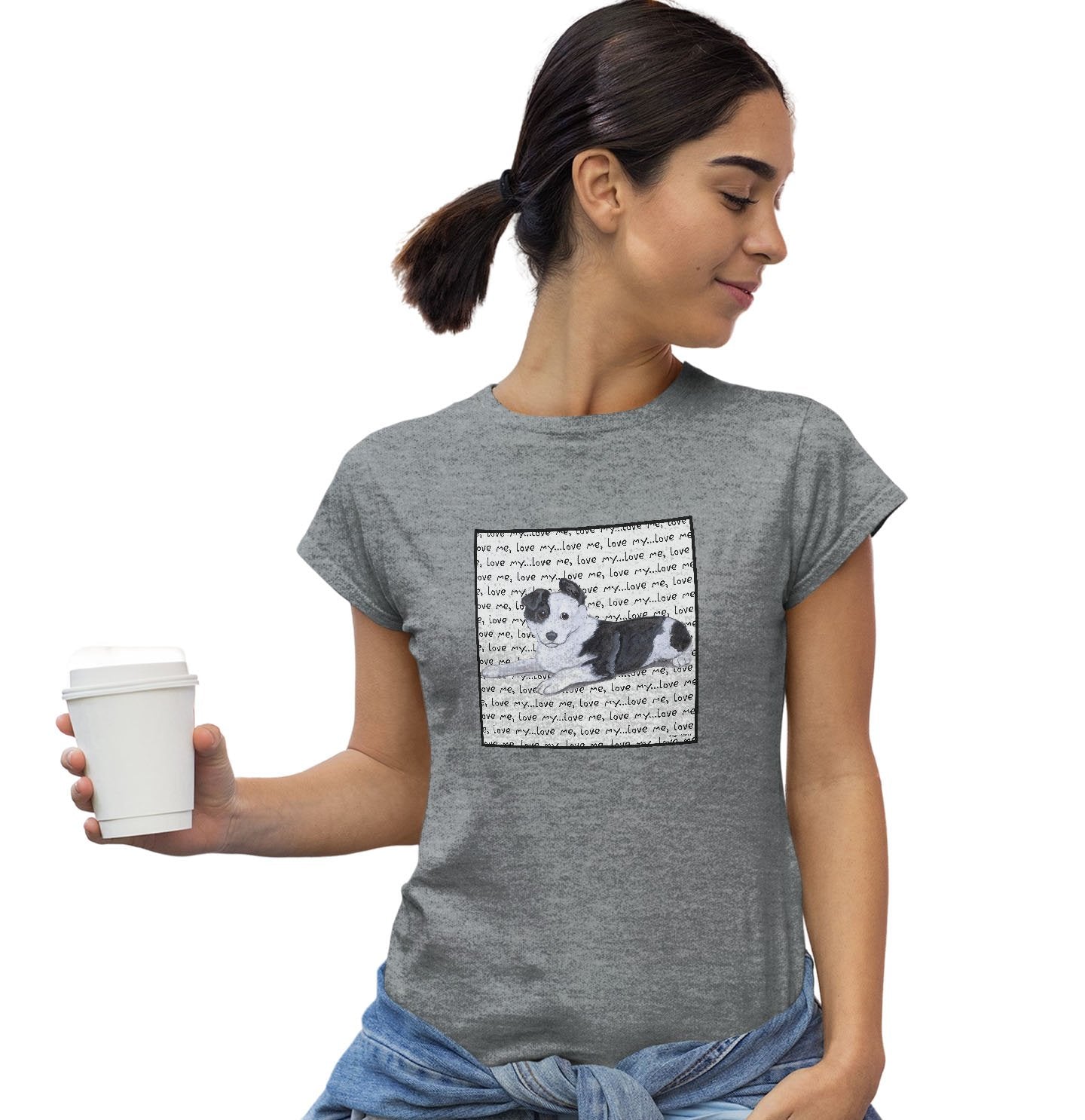 Border Collie Puppy Love Text – Women’S Fitted T-Shirt