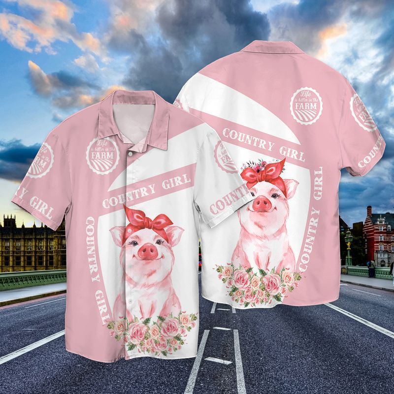 Country Girl Pig With Flowers For Men And Women Graphic Print Short Sleeve Hawaii Casual Shirt Ha72710