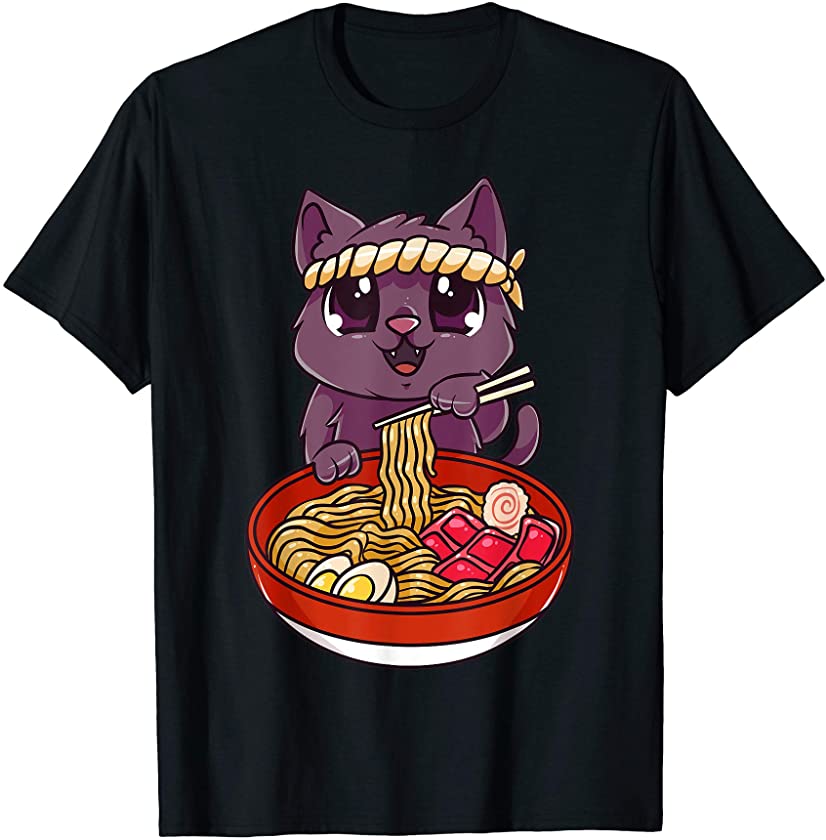 Cat eating Ramen Cute Kawaii Kitten Eating Noodles Gift T-Shirt