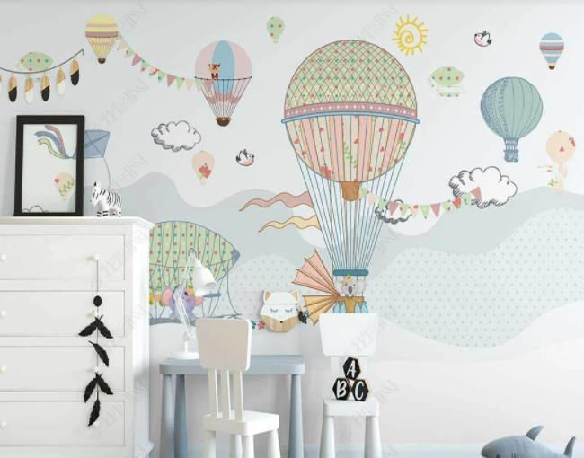 3D Northern Europe Hand-Painted Hot Air Balloon Animal Wall Mural Wallpaper Sww2602