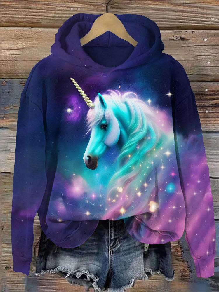 Fantasy Nebula Unicorn Print Hoodie