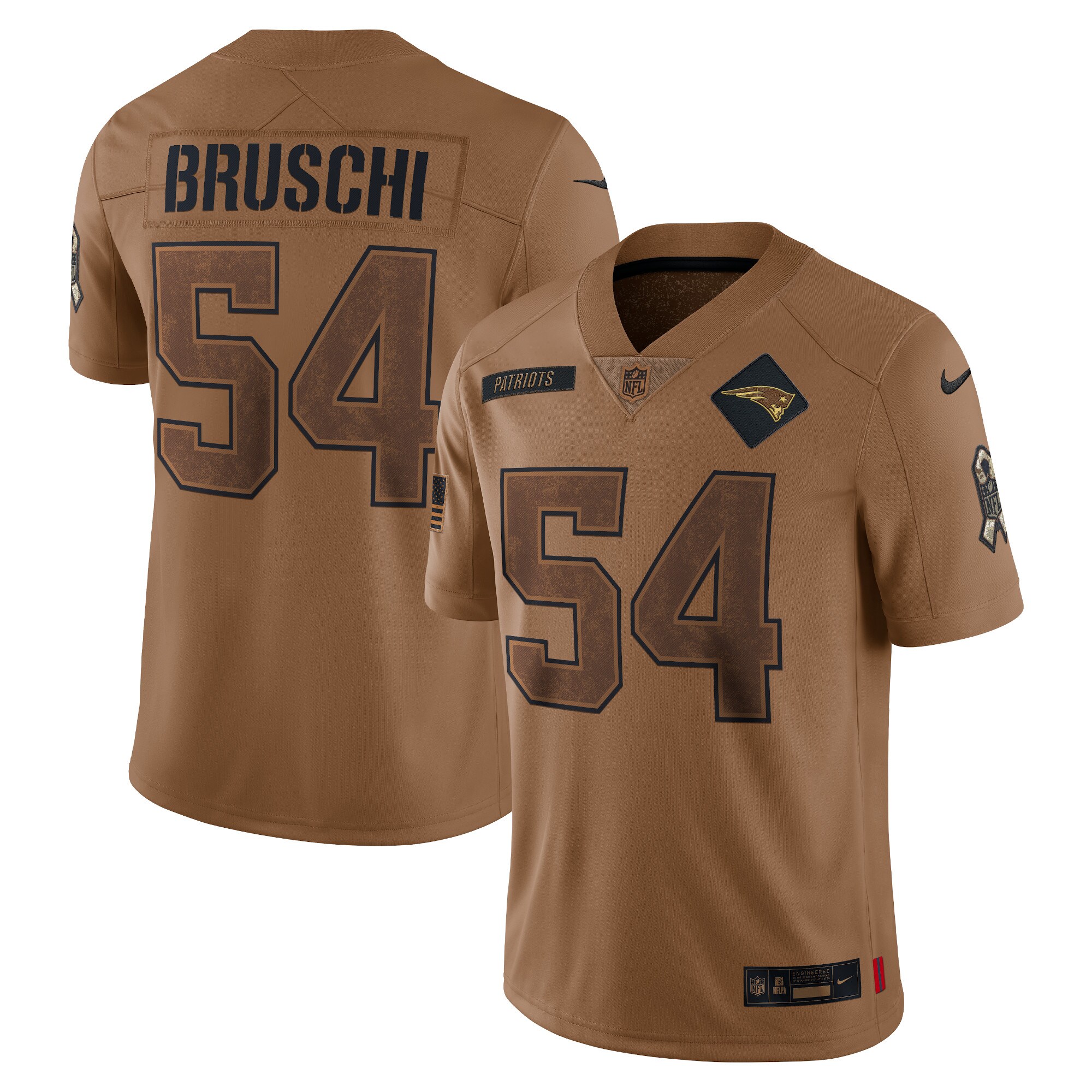 Tedy Bruschi New England Patriots 2023 Salute To Service Retired Player Limited Jersey – Brown