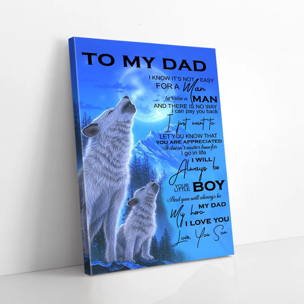 To My Dad Moon Wolf Son Poster & Canvas Gift For Father Birthday Home Decor Wall Art Visual Art