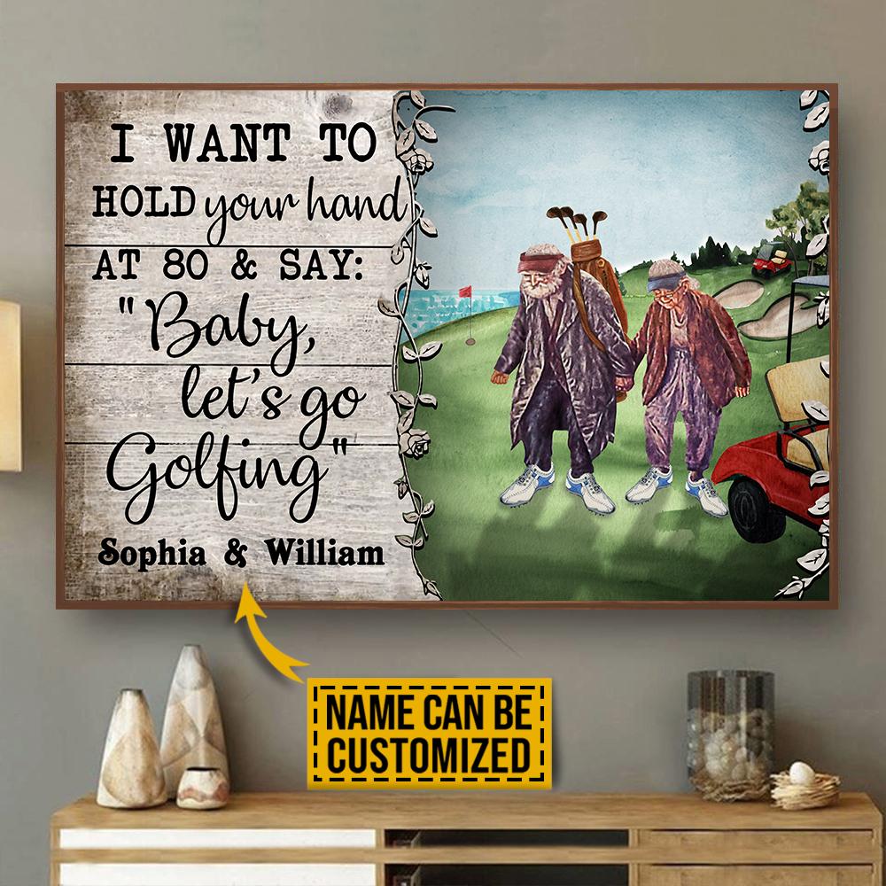 Personalized Canvas, Custom Canvas Prints Golf Old Couple Hold Your Hand Customized Poster Print, Canvas Poster Wall Art, Canvas Print Wall Decor