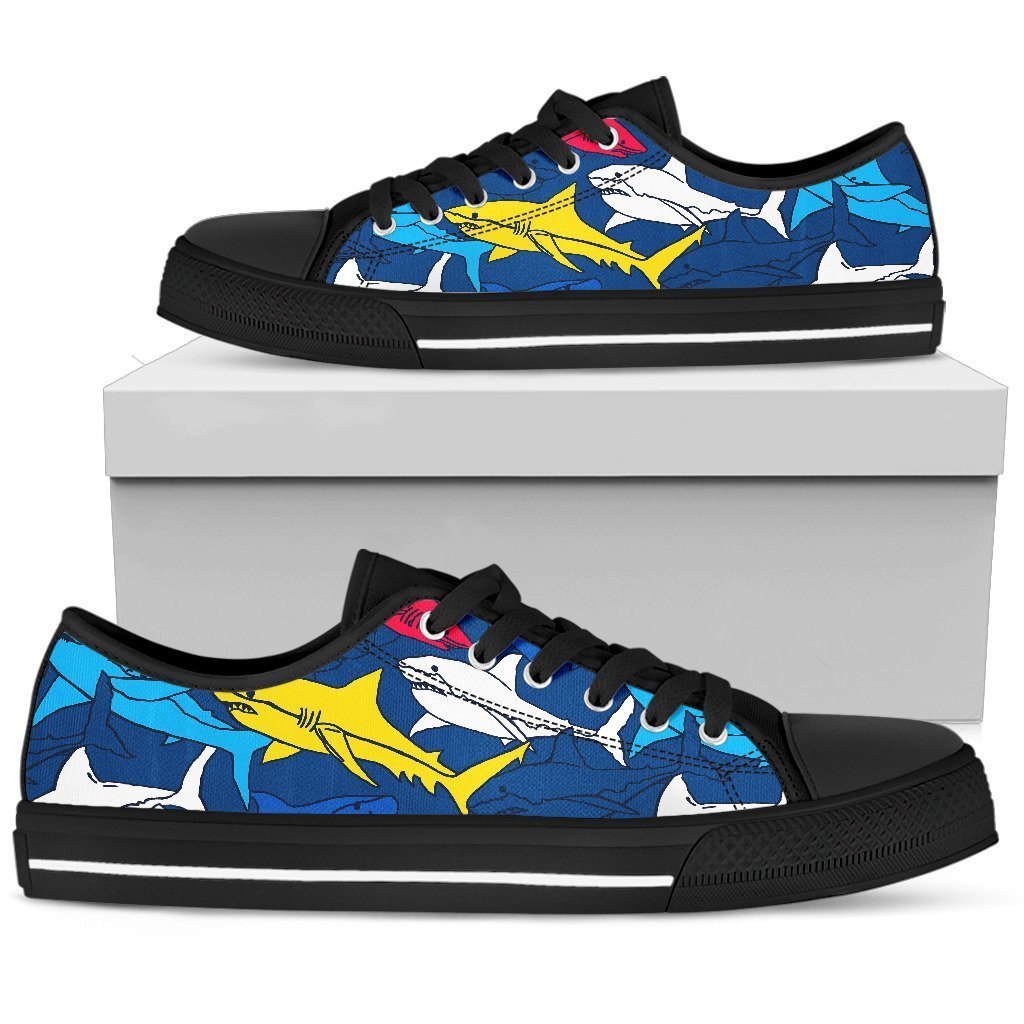 Shark Color Pattern Low Top Personalized Shoes Custom Name, Text For Women, Men