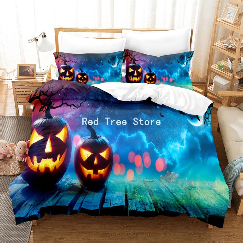 Bedding Set Halloween Cartoon Style Duvet Cover With Pillowcase Single Double Queen King Size Child Bed Linen Home Decor