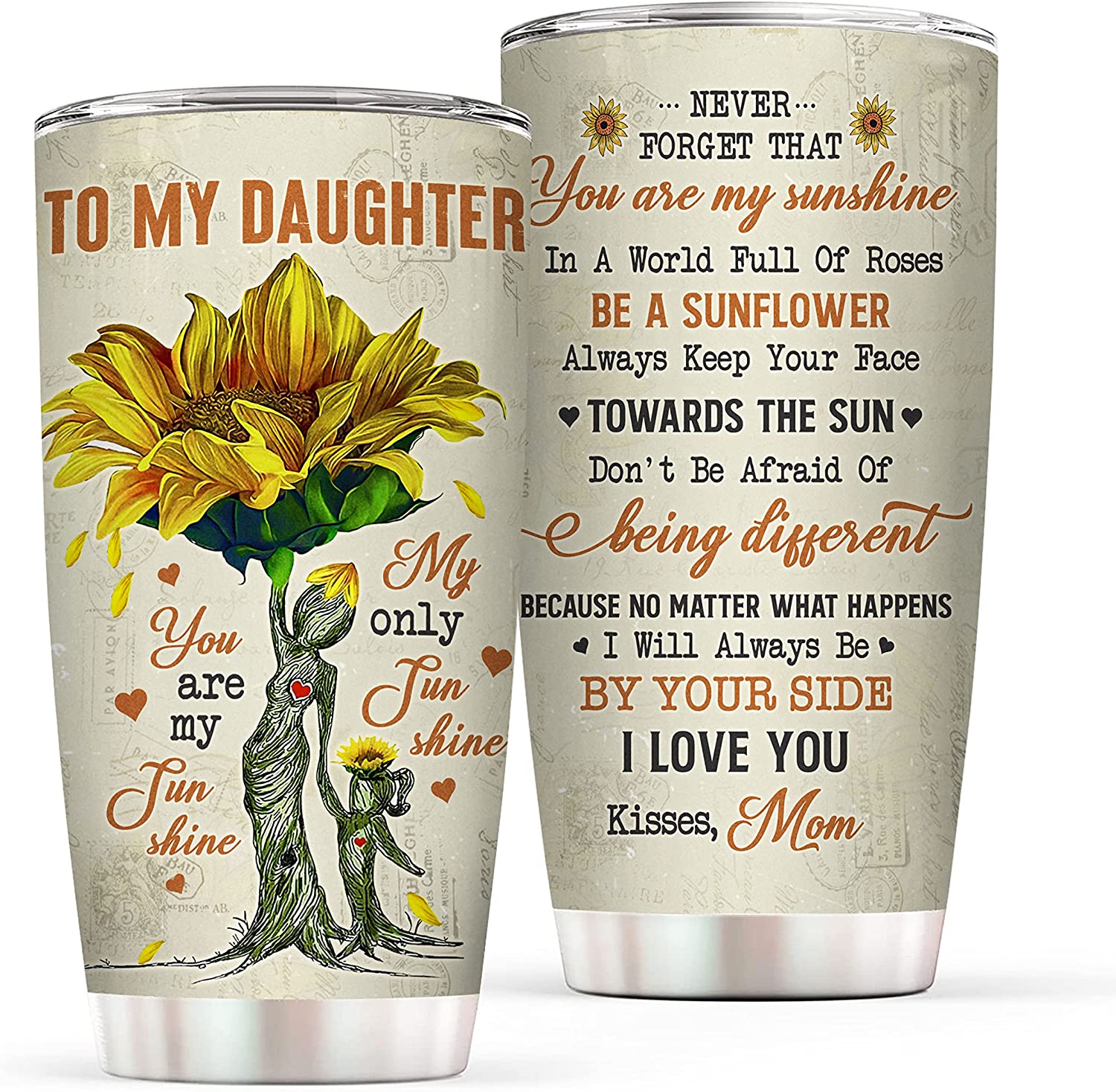 Daughter Gift From Mom – You Are My Sunshine 20Oz, 30Oz Insulated Stainless Steel Tumbler Coffee Mug – Valentines Day, Christmas, Wedding Day, Mother’S Day, Birthday Gifts For Daughter From Mother