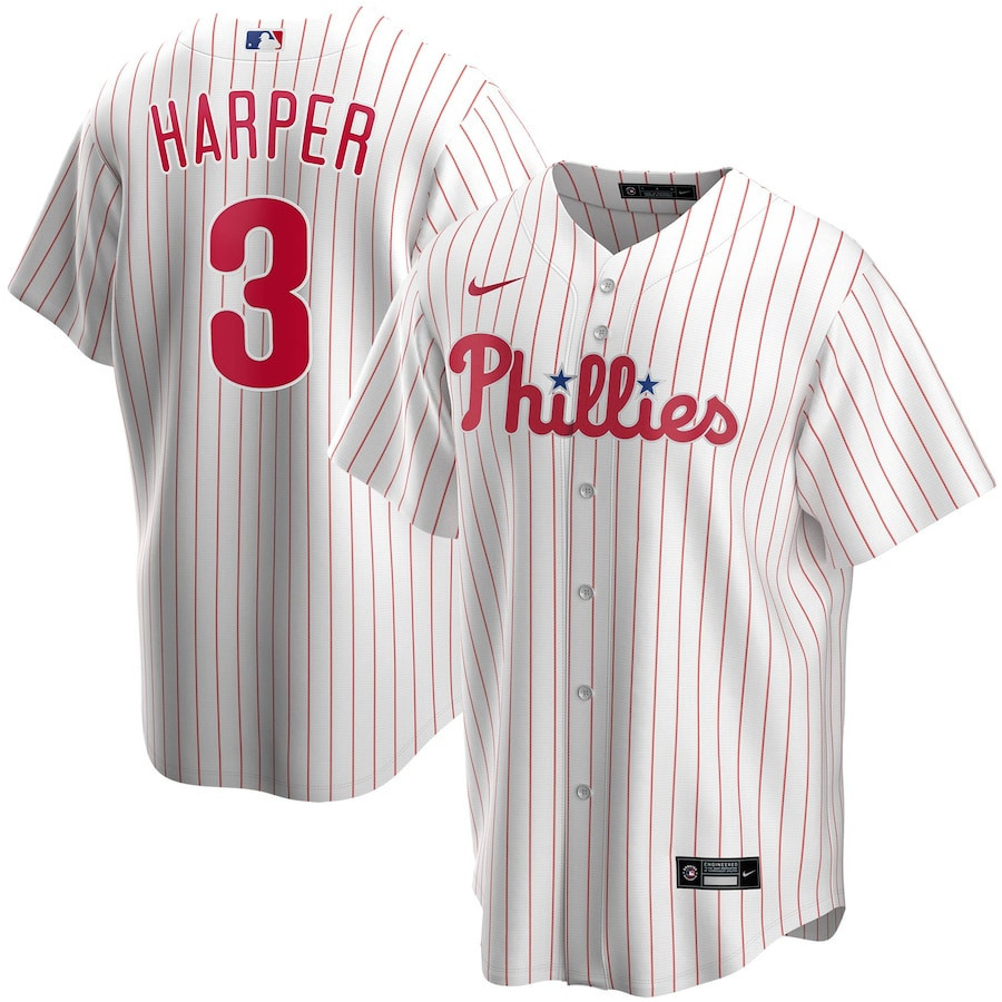 Bryce Harper 3 Philadelphia Phillies Home Player Name Jersey – White Jersey