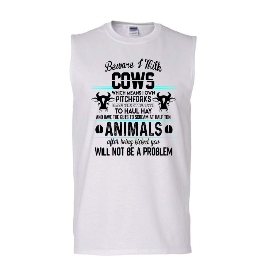 Beware I Milk Cows T Shirt, Gift For Cow Lovers T Shirt, Awesome t-shirts (Men’s Cotton Sleeveless)