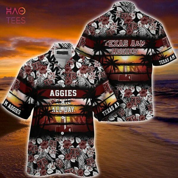 NCCA Texas A&M Aggies Flowers Maroon Black Hawaiian Shirt