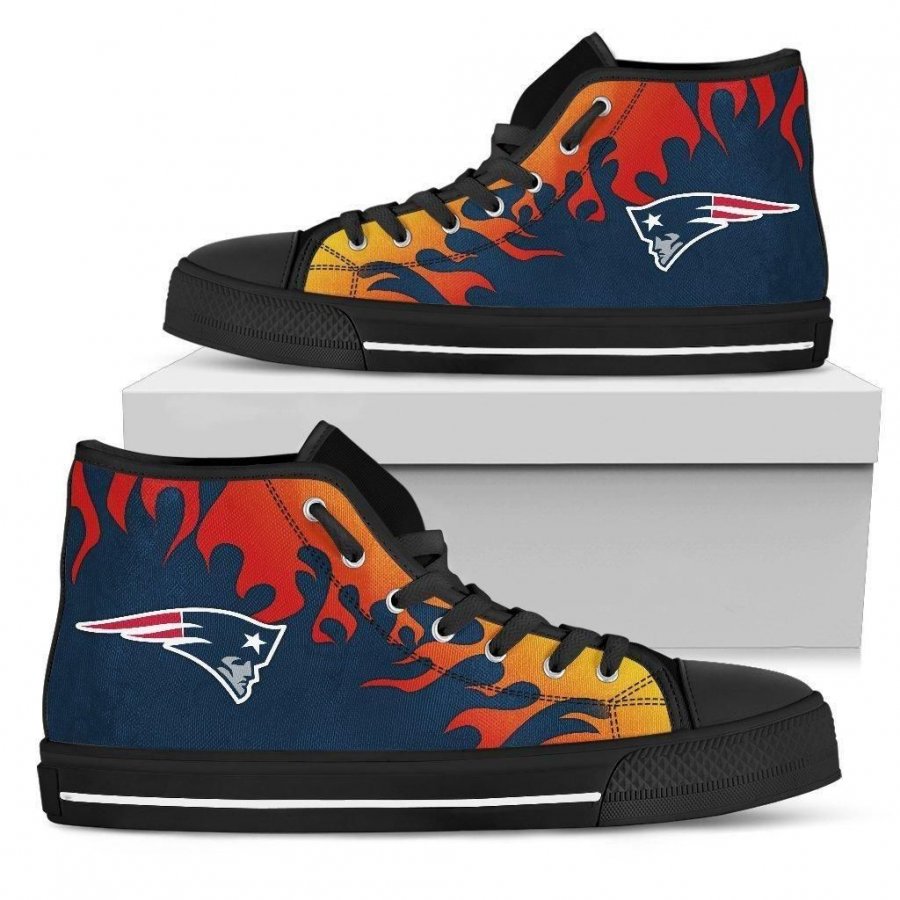 Fire Burning Fierce Strong Logo New England Patriots High Top Shoes #862